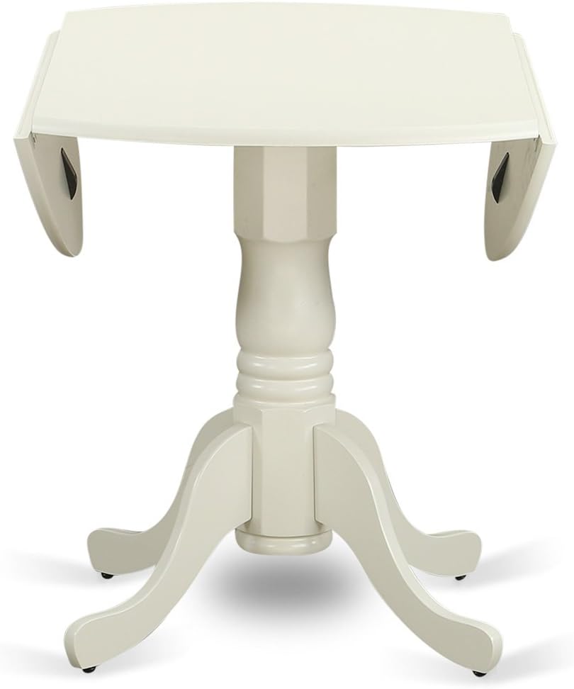 East West Furniture DLVA5-LWH-C 5 Piece Dining Table Set for 4 Includes a Round Kitchen Table with Dropleaf and 4 Linen Fabric Kitchen Dining Chairs, 42x42 Inch, Linen White
