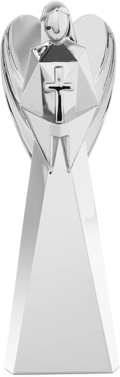 Nambé Holiday Angels Set by Mike Altomari - Faith, Love & Peace Theme, Ideal for Christmas Decor or Collectible Display with Cross, Heart, and Dove Symbols - 5.5” Silver-Plated Alloy Sculptures