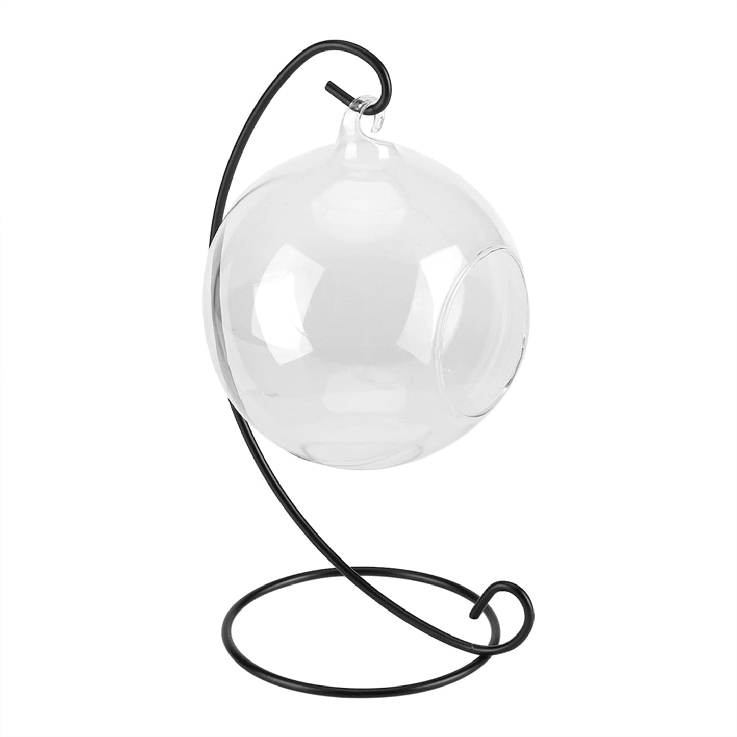 Hanging Glass Terrarium with Iron Stand, 4.7 Inch Ball Shape Planter for Succulents & Air Plants, Borosilicate Glass Planter for Indoor Plants, Hanging Terrarium Bowl for Home Desk Office Decor