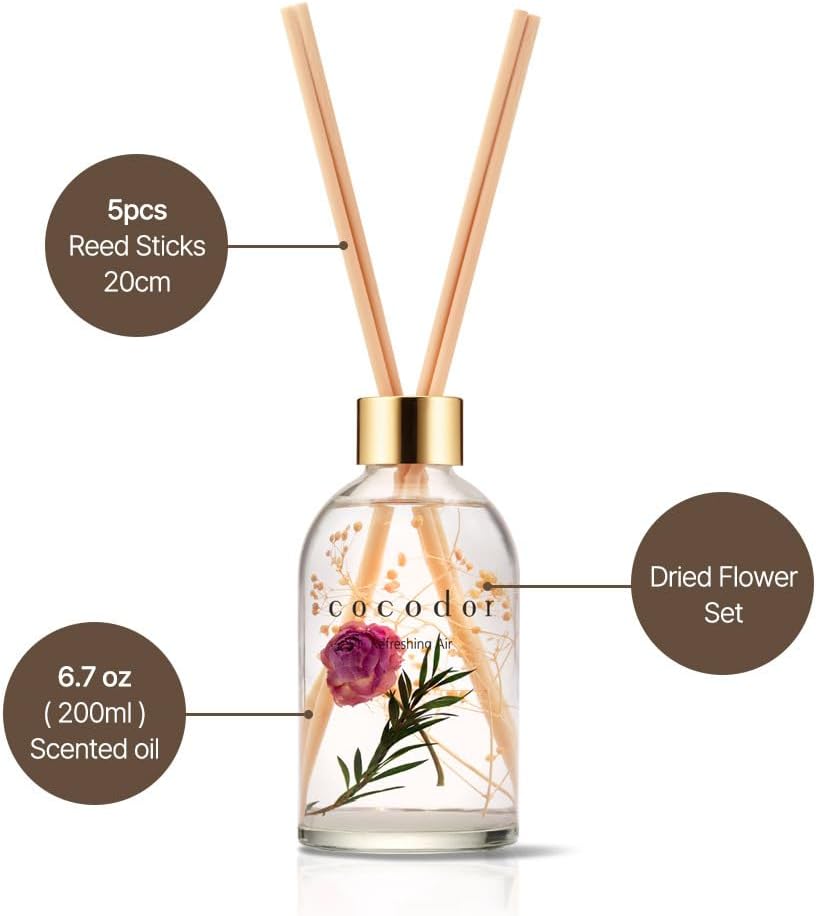 COCODOR Herbarium Reed Diffuser/White Jasmine/6.7oz(200ml)/ Fragrance Scent Essential Oil Stick Diffuser Set for Bedroom Bathroom Home Décor