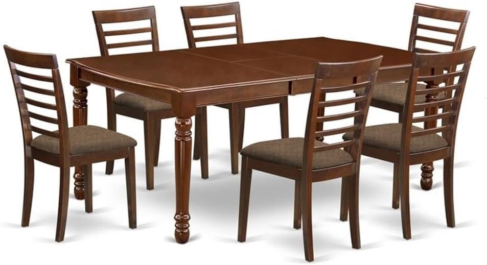 East West Furniture DOML7-MAH-C 7 Piece Kitchen Table & Chairs Set Consist of a Rectangle Dining Room Table with Butterfly Leaf and 6 Linen Fabric Dining Chairs, 42x78 Inch, Mahogany