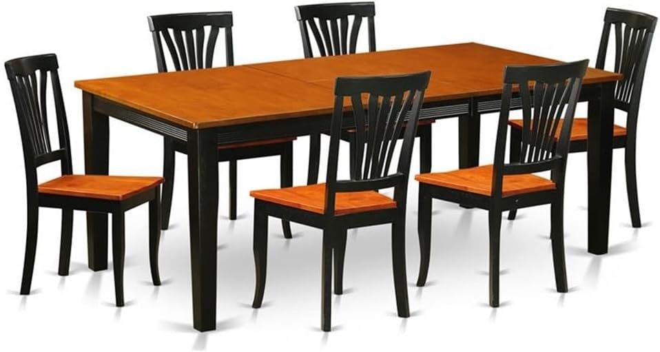 East West Furniture QUAV7-BCH-W 7 Piece Modern Dining Table Set Consist of a Rectangle Wooden Table with Butterfly Leaf and 6 Kitchen Dining Chairs, 40x78 Inch, Black & Cherry