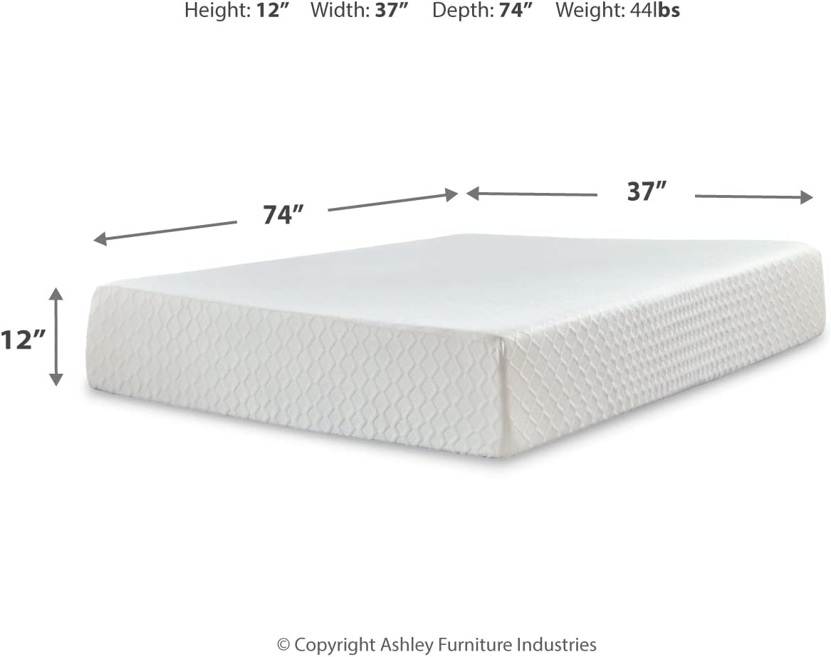 Signature Design by Ashley Twin Size Chime 12 Inch Medium Firm Memory Foam Mattress with Green Tea & Charcoal Gel for Pressure Relief, Fiberglass Free, Mattress In A Box