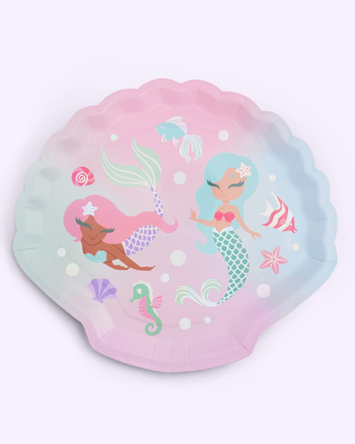 xo, Fetti Mermaid Shell Birthday Plates - 24 pk, 9" | Mermaid Bday Party Supplies, Under The Sea Decorations, Let's Shellabrate Party Favors