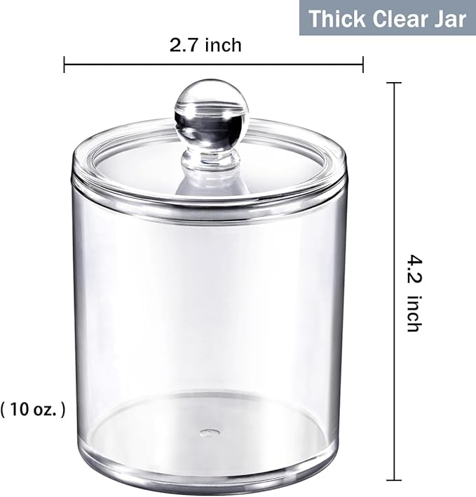 SheeChung 2 Pack Qtip Dispenser Apothecary Jars Bathroom with Labels - Qtip Holder Storage Canister Clear Plastic Acrylic Jar for Cotton Ball, Pads, Swab,Q-tips, Rounds (Small)