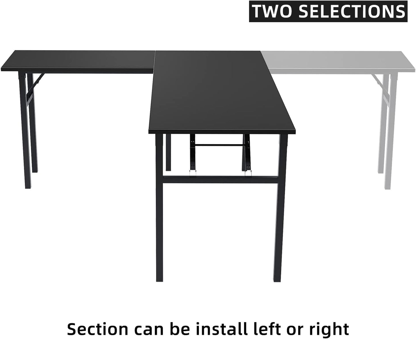 DlandHome Reversible L-Shaped Desk Large Corner Desk Folding Table Computer Desk Home Office Table Computer Workstation, Brown Black, ND11