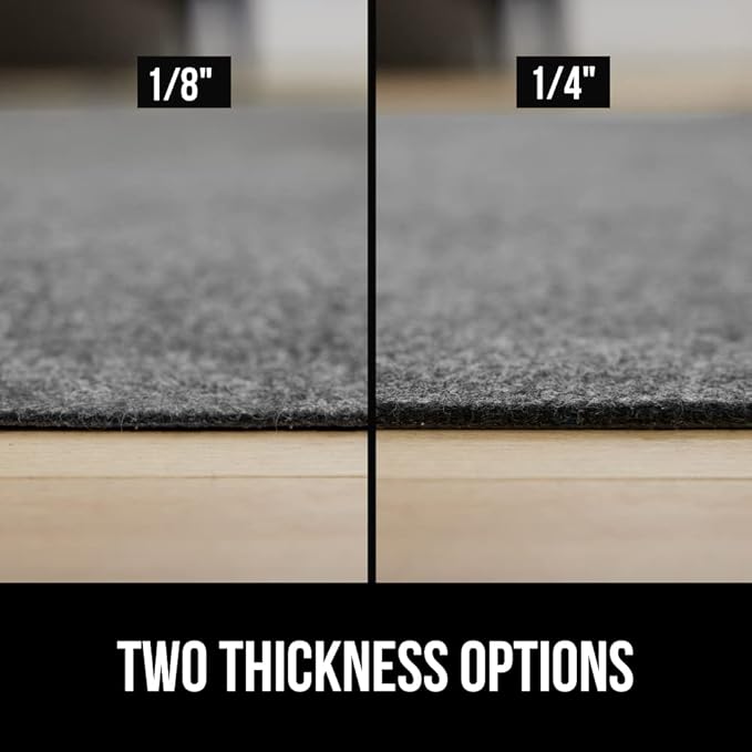 GORILLA GRIP Felt and Natural Rubber Stay in Place Slip Resistant Rug Pad, 1/8in Thick, 8x10 FT Protective Padding Under Area Rugs, Cushioned Gripper Pads, Carpet Runners, Hardwood Floors Protection