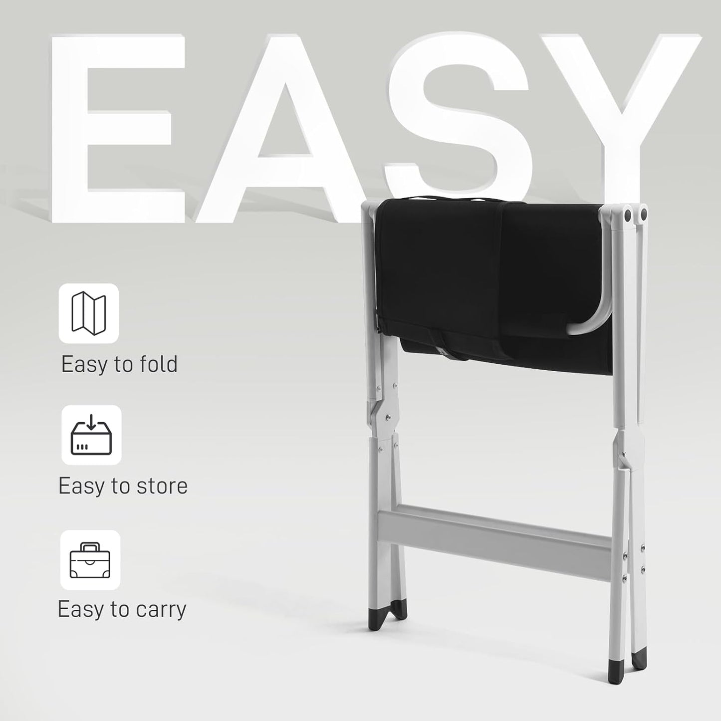 EVER ADVANCED Aluminum Directors Chair, Folding Studio Movie Chairs Camping Event Vendor Chair, 19" Seat Height Black Fabric/White Frame, Support 350lbs