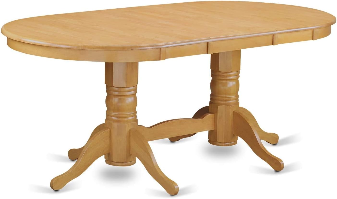 East West Furniture VAAB7-OAK-04 7 Piece Dinette Set Consist of an Oval Dining Room Table with Butterfly Leaf and 6 Light Tan Linen Fabric Upholstered Chairs, 40x76 Inch, Oak