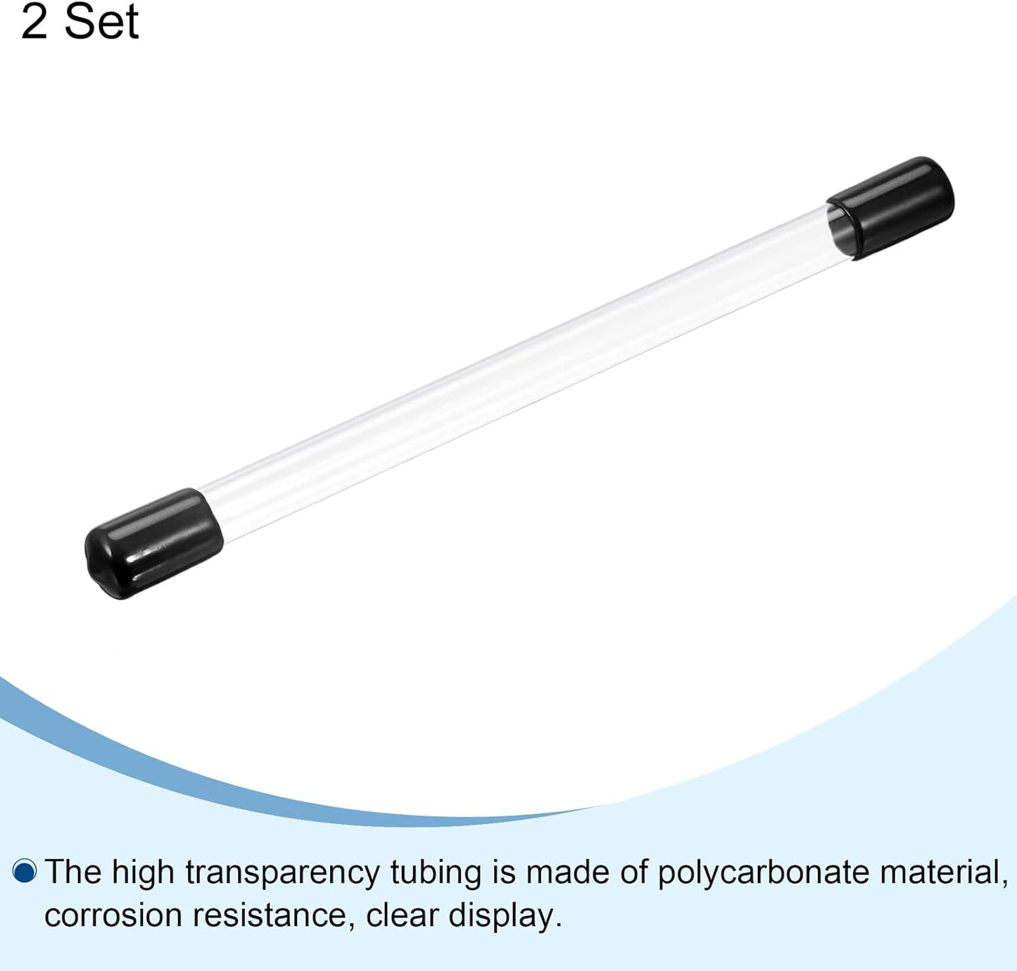 PATIKIL Clear Rigid Tube Round Plastic Tubing with Black Rubber Caps Polycarbonate Water Pipe, 305mm/ 12 Inch Length, 10mmx11mm/0.4"x0.43", 2 Set