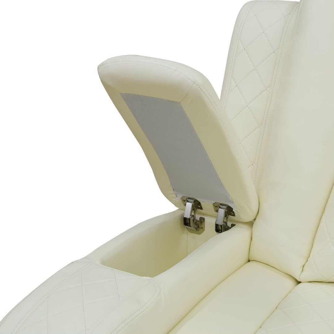Electric Power Recliner Sofa Living Room Furniture, Comfy Home Theater Breathing Leather Seating with USB 2.0 Charging Ports, LED Light Strips, Fold-Down Table & Wireless Charging Device (White)