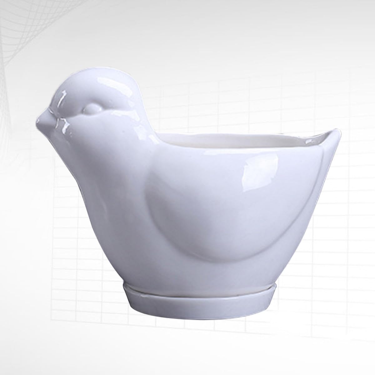 Kisangel Ceramic Bird-Shaped Flower Pot with Saucer for Succulent Plants, Small White Indoor Plant Container, Decorative Desktop Planter for Home Gardening