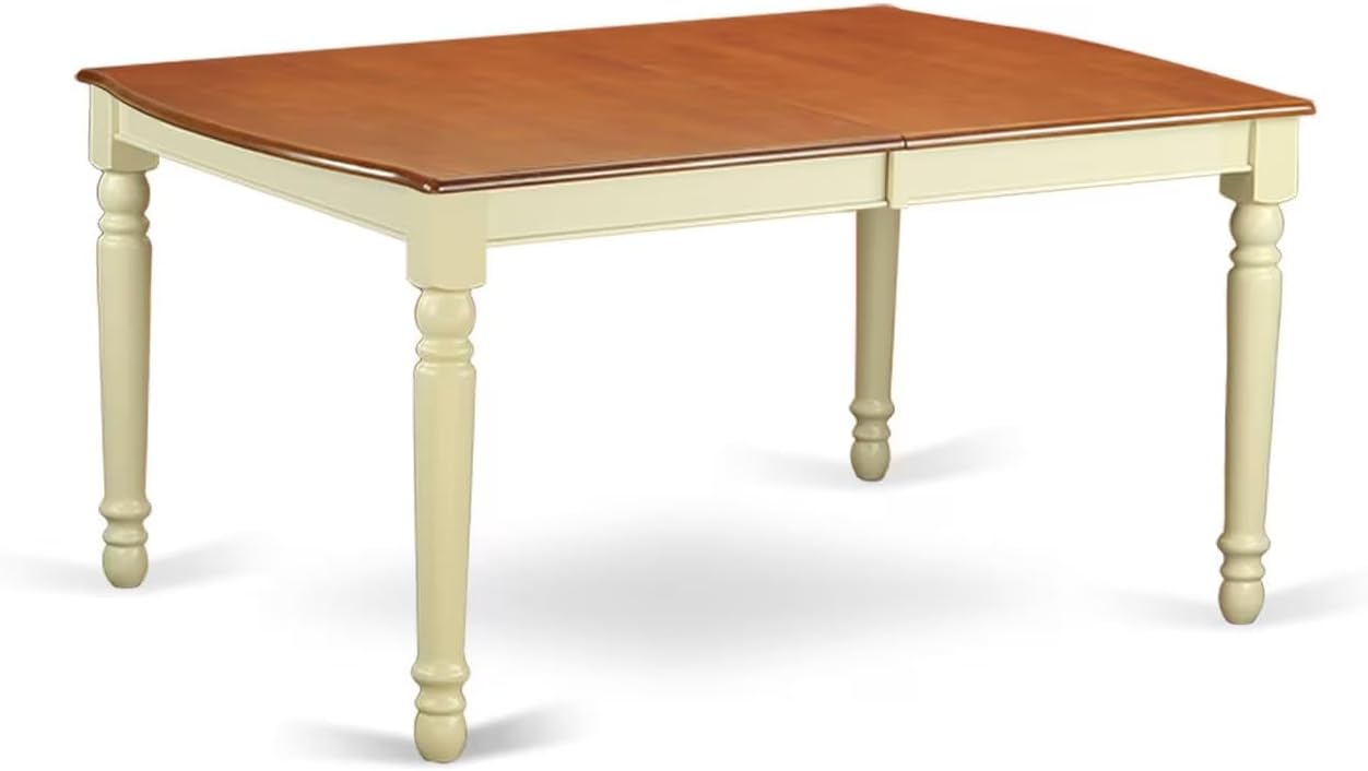 East West Furniture DOQU7-WHI-W 7 Piece Dining Room Table Set Consist of a Rectangle Wooden Table with Butterfly Leaf and 6 Kitchen Dining Chairs, 42x78 Inch, Buttermilk & Cherry