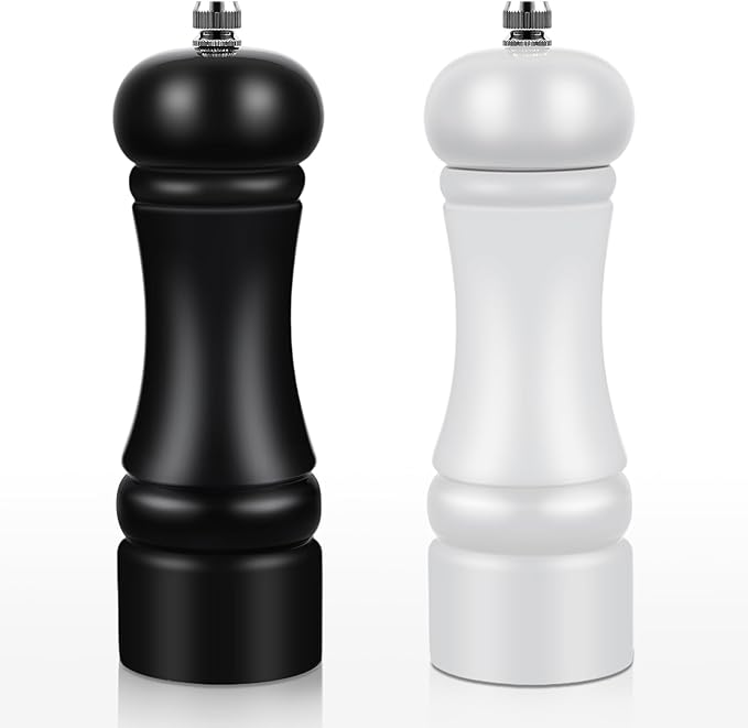2Pack Wood 6.5 Inches Salt and Pepper Grinder Set and Adjustable Manual Salt and Pepper Mills, with Ceramic Grinding Mechanism, Housewarming Gifts, Cooking Gifts for Men & Women(Black & White)