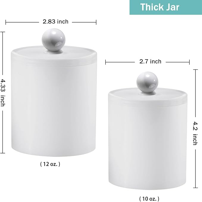SheeChung Plastic Acrylic Bathroom Vanity Countertop Canister Jars with Storage Lid, Apothecary Jars Qtip Holder Makeup Organizer for Cotton Balls,Swabs,Pads,Bath Salts (White, 4 Pack of 15 oz.)
