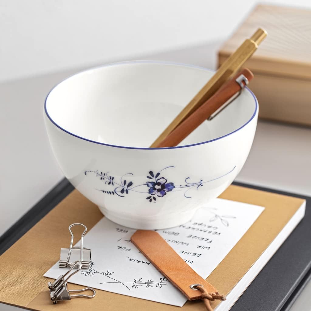 Villeroy & Boch Vieux Luxembourg Rice Bowl, 20 oz, Premium Porcelain, White/Blue