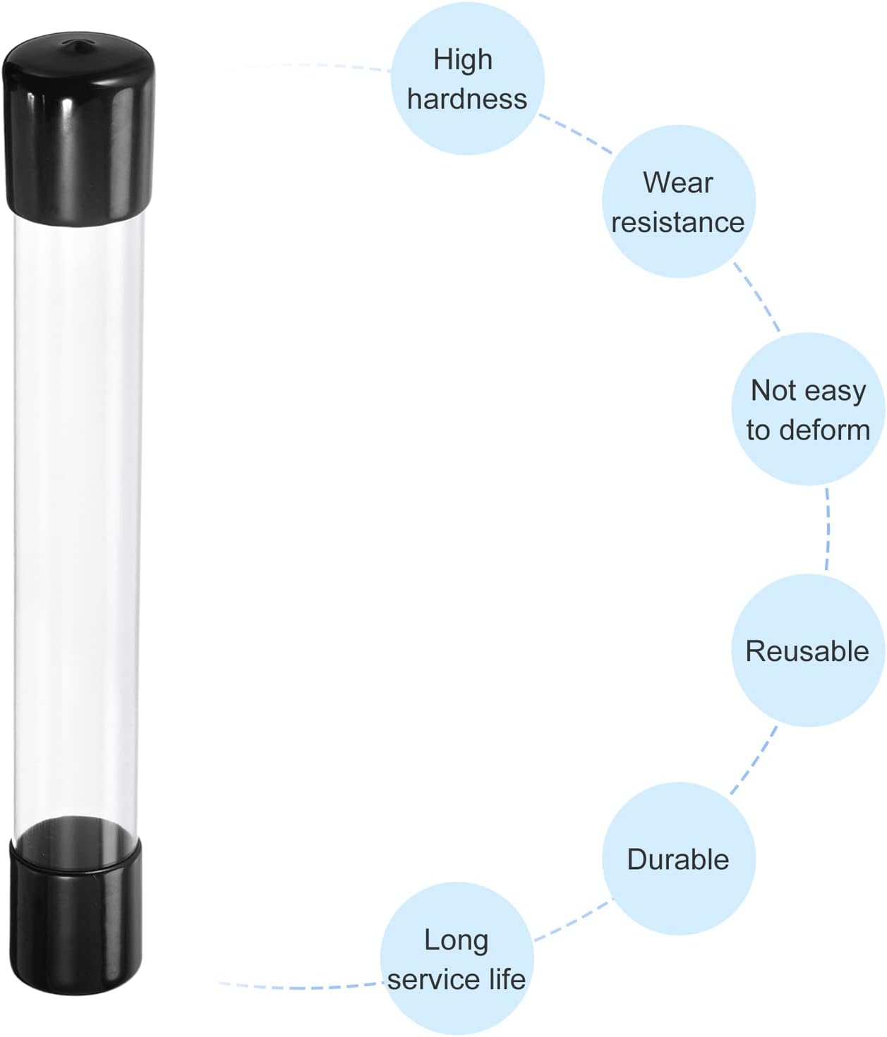 PATIKIL Clear Rigid Tube Round Plastic Tubing with Black Rubber Caps Polycarbonate Water Pipe, 305mm/ 12 Inch Length, 26mmx28mm/1.02"x1.1", 2 Set