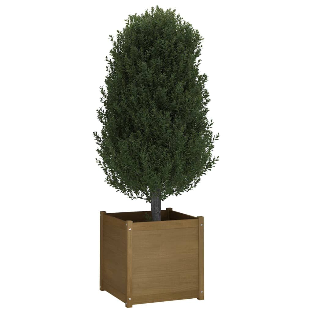 PHGTYUK Outdoor Square Planters for Flowers and Herbs, Honey Brown Garden Planter Solid Pine Wood, Weather Resistant Wooden Garden Planters for Patio and Balcony