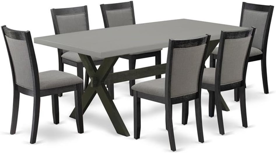 East West Furniture X697MZ650-7 7 Piece Dining Room Set Consist of a Rectangle Dining Table with X-Legs and 6 Dark Gotham Grey Linen Fabric Upholstered Chairs, 40x72 Inch, Multi-Color