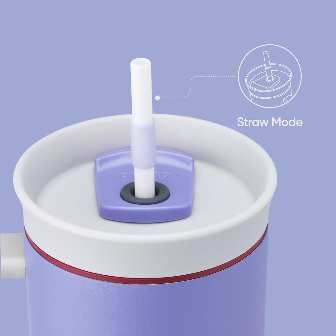 Owala Stainless Steel Triple Layer Insulated Travel Tumbler with Spill Resistant Lid, Straw, and Carry Handle, BPA Free, 40 oz, Light Purple (Whimsical Daydream)