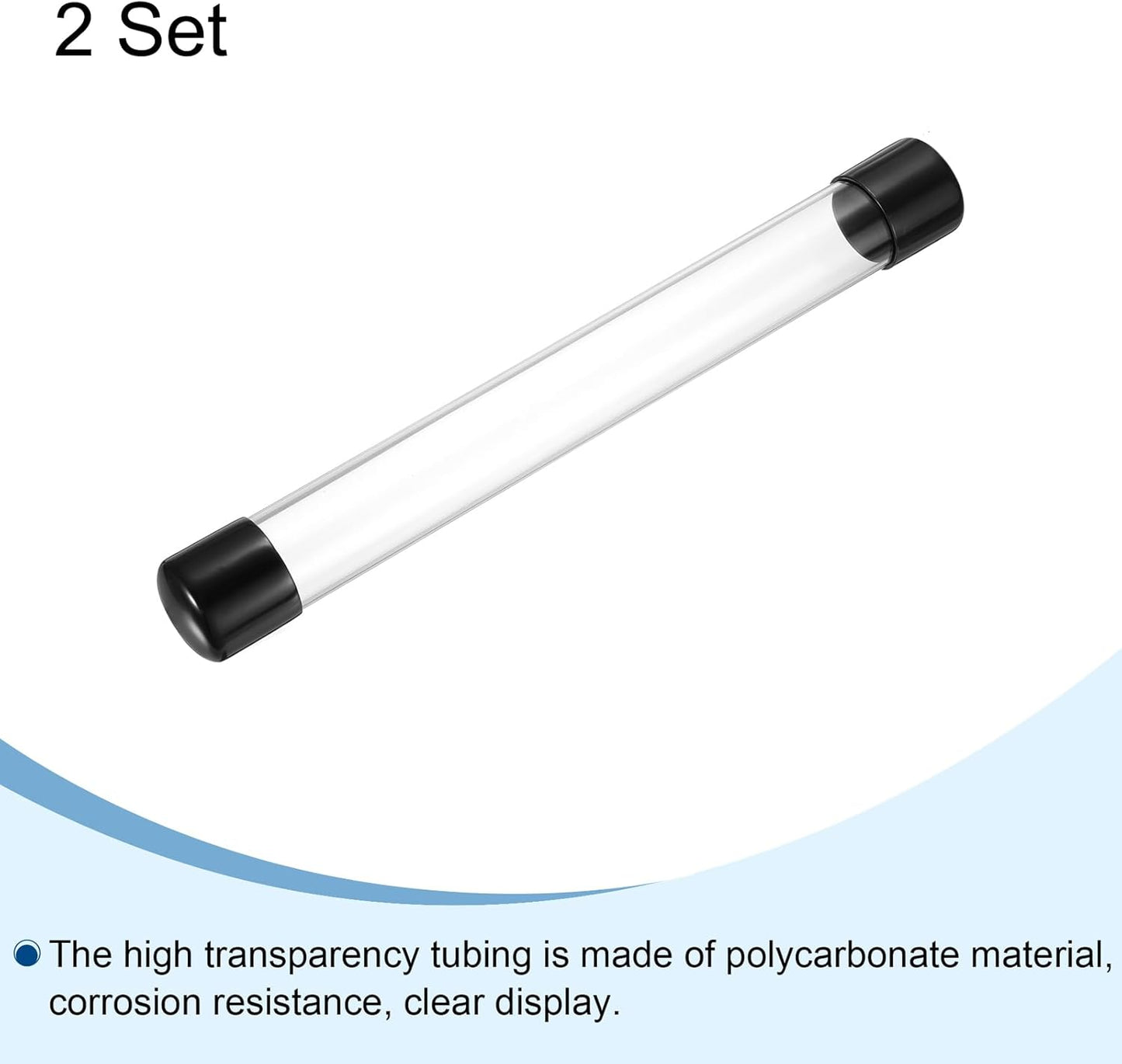 PATIKIL Clear Rigid Tube Round Plastic Tubing with Black Rubber Caps Polycarbonate Water Pipe, 305mm/ 12 Inch Length, 29mmx32mm/1.14"x1.26", 2 Set