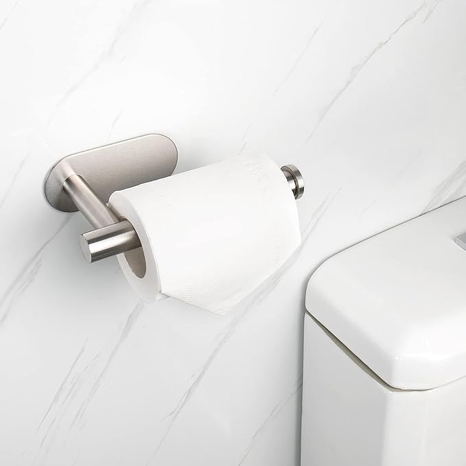 NearMoon Toilet Paper Holder Self Adhesive, Premium Thicken SUS304 Stainless Steel Rustproof Adhesive Toilet Roll Holder no Drilling for Bathroom, Kitchen, Washroom (3 Pack, Brushed Nickel)