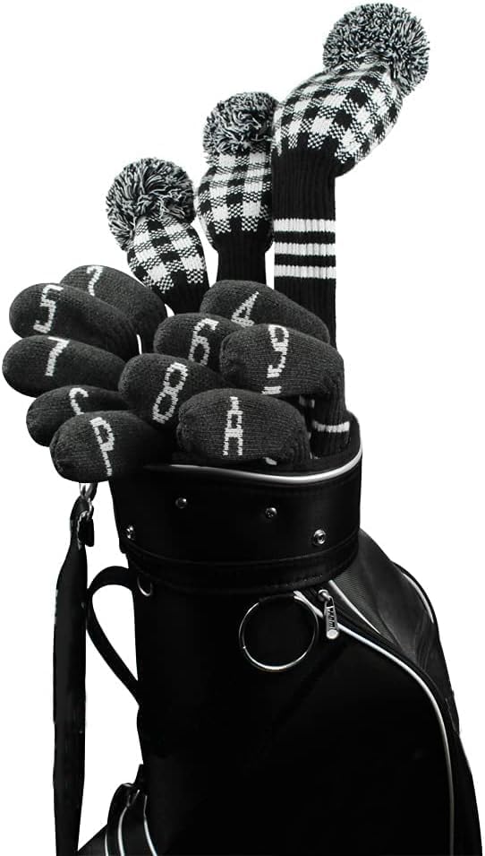 Scott Edward 1/7/10 Pcs Knitted Golf Club Head Covers for Irons Wedge Cuteness and Basically Socks Shape Washable Golf Club Head Protector on Classic Stripes Style，Double Sided Customization