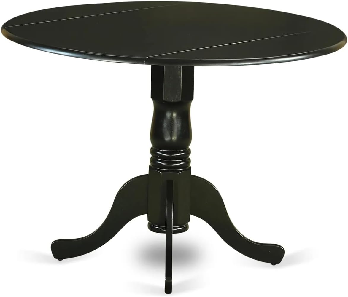 East West Furniture DLAS3-BLK-09 3 Piece Dining Table Set consists A Wood Table and 2 Dark Navy Blue Polyester Fabric Parson Dining Chair with Stylish Back- Black Finish