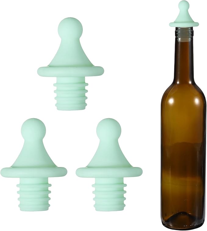 uxcell 3 Pcs Silicone Roof Shape Wine Stopper, Reusable Wine Stoppers Airtight Leak-proof Bottle Plug Liquor Saver with Beer Beverage Bottle Stopper for Bar Holiday Party, Light Green