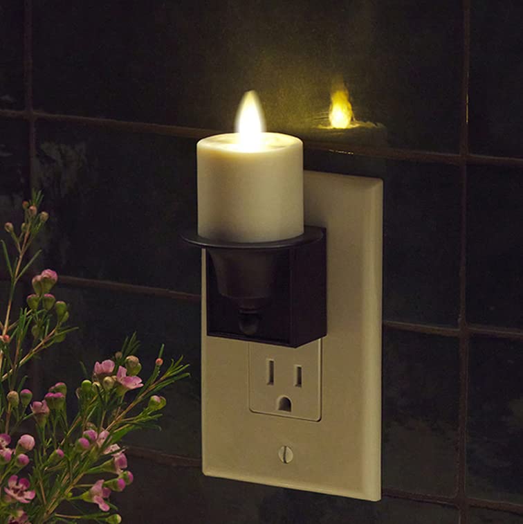 Luminara Flameless Candle Black Nightlight With Motion Sensor - Plugin Night Led Light With Patented Real-Flame Effect Technolog
