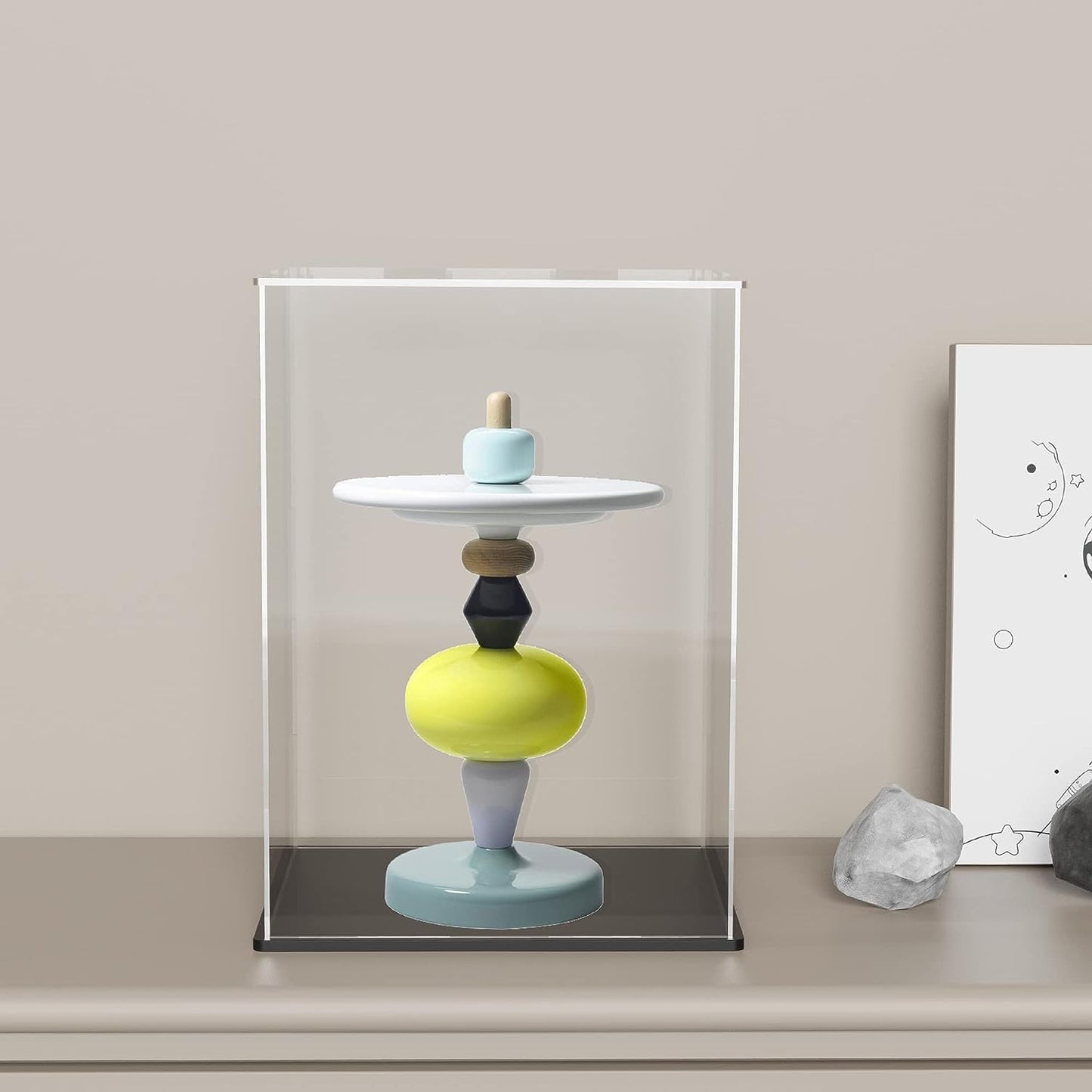 Acrylic Box with Matt Black Base, Simple Self-Assembly Display Case, 14'' Tall Case with Lid for Collectibles, Toys and Jewelry (10x10x14 inch)