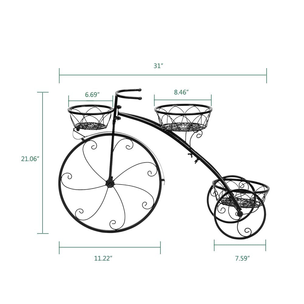 Guilansa Tricycle Plant Stand, Flower Pot Cart Holder Patio Stand Holder Outdoor Displaying Plants Flowers (Black)