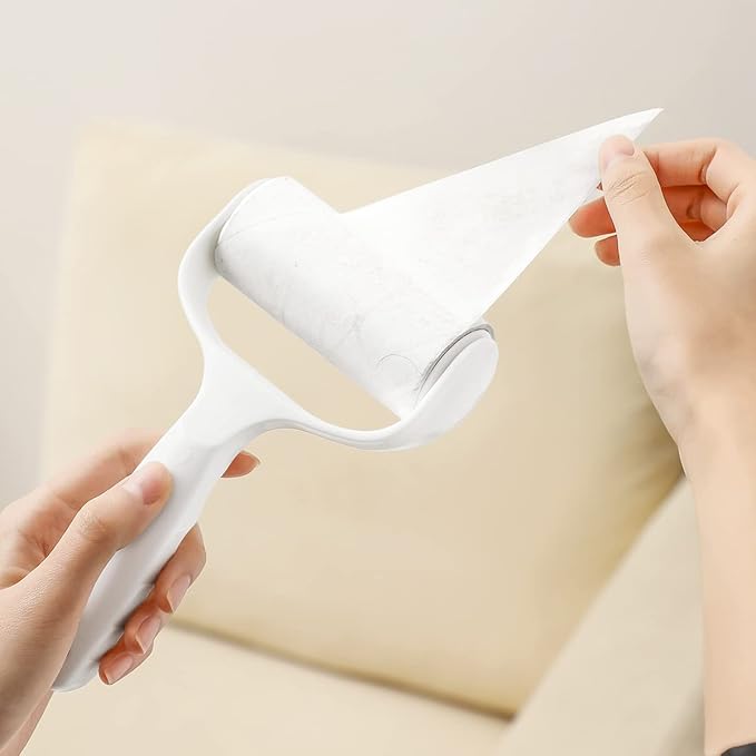 Horizontal Lint Rollers for Pet Hair Extra Sticky Lint Remover for Couch Clothes Furniture Pool Table Felt Lint Roller 1 T Handle with 4 Sticky Rolls (Daisy White)