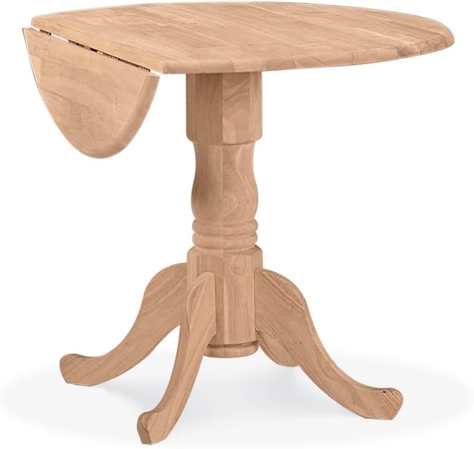 IC International Concepts 36" Dual Drop Leaf Dining Table Solid Real Wood, Sturdy Parawood, 36"W x 36"D x 30"H, DIY, Paint/Stain Ready, Unfinished