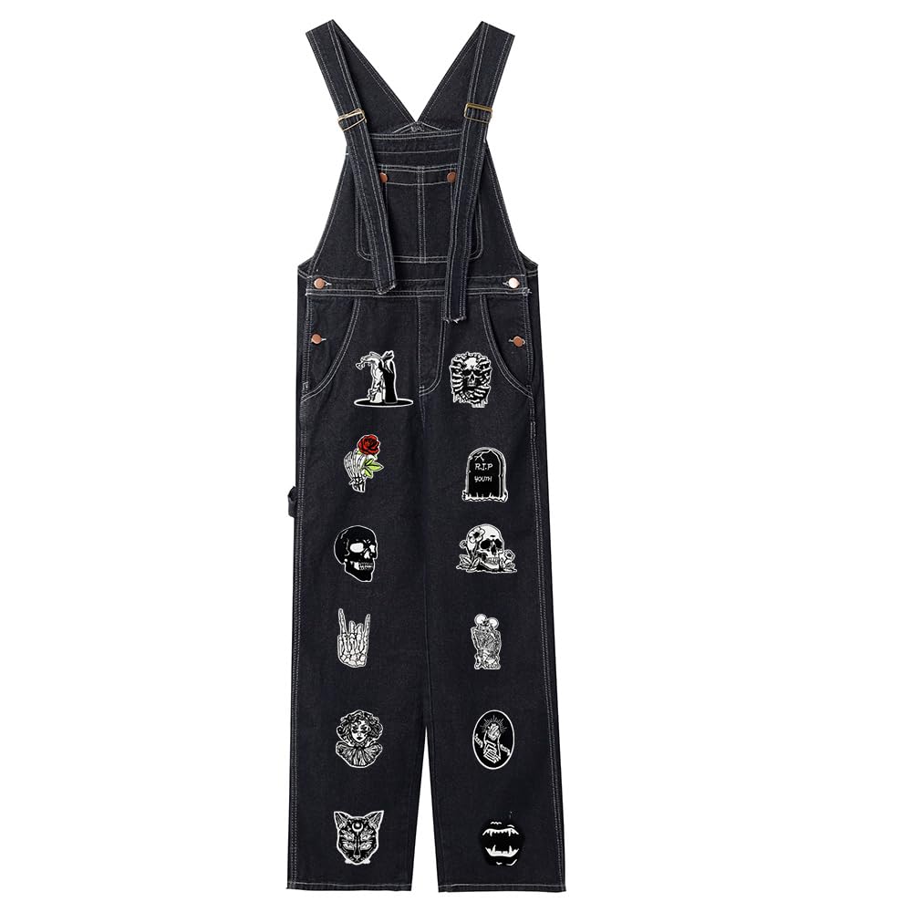 20 PCS Goth Iron On Patches Gothic Punk Cool Skull Rose Sew On Applique Embroidered Patches for Backpacks Pants Clothes Jeans Vests DIY Decoration Bags Hat Jackets Coat Uniforms Dress