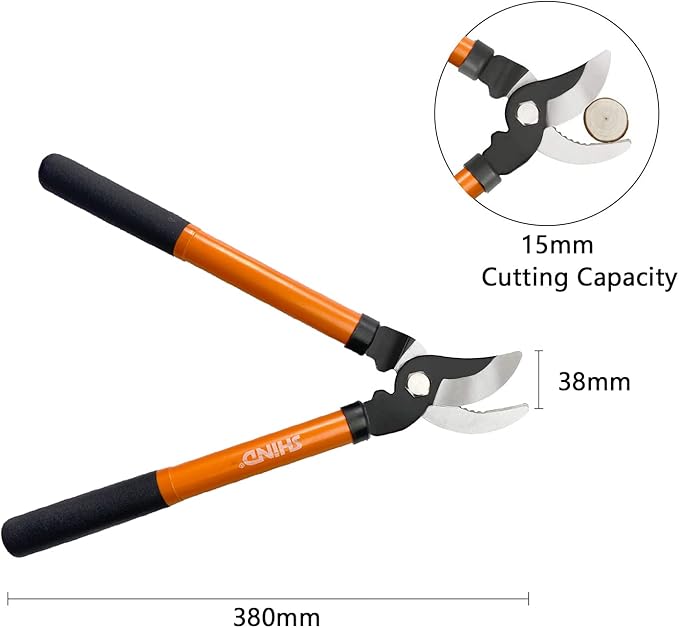 SHIND Bypass Lopper Lightweight and durable garden Clippers and Manual heavy-duty trimmer Set, Strength Saving Hardwearing Garden Shears Suitable for potted plant, flower, branch trimming up to 380mm
