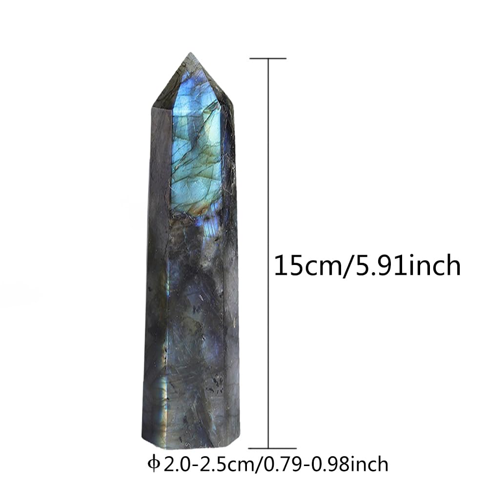 Natural Labradorite Crystal Point - 5.8-6.2 inch Labradorite Wand with Iridescent Rainbow Flash Stone for Energy Protection, Spiritual Awakening & Decoration - (Labradorite /5.8-6.2 inch 2pcs)