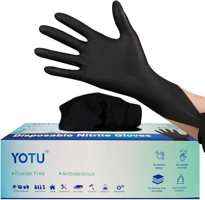 Black Disposable Nitrile Latex & Powder Free 6-Mil Gloves 100 Count, Textured, Mechanic Wearing, Cleaning, Food Black Medium