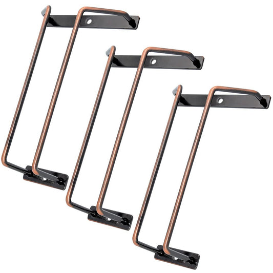 zoohot 7-Inch Red Copper Wine Glass Rack - Under Cabinet Stemware Wine Glass Holder for Bar Kitchen (1 Rows, 3 Pack)