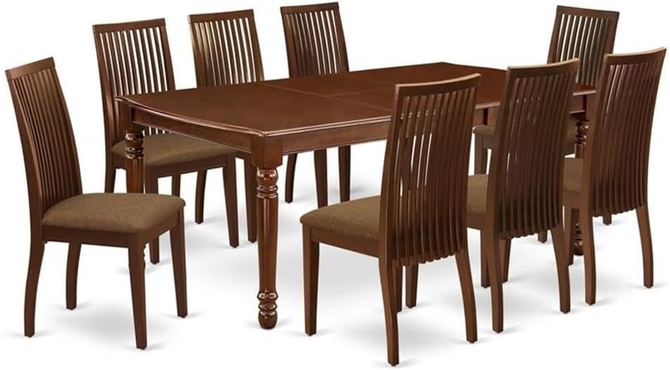 East West Furniture DOIP9-MAH-C 9 Piece Dining Room Table Set Includes a Rectangle Kitchen Table with Butterfly Leaf and 8 Linen Fabric Upholstered Dining Chairs, 42x78 Inch, Mahogany