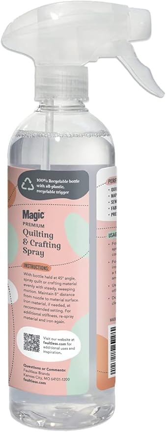 MAGIC Premium Quilting & Crafting Spray Bottle – Fabric Spray for Cutting, Creasing, & Sewing – Best Press Spray Starch for Quilting to Flatten Seams & Wrinkles – Wrinkle Spray (16oz Trigger) 2 Pack