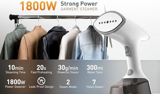 Upgrade Steamer for Clothes,1500W 30s Quick Heat Handheld Clothes Steamer,Fabric Wrinkles Remover Garment Steamer with Smart LCD,2 in 1 Clothing Iron with 300ml Tank and Fabric Brush (25s Quick Heat)