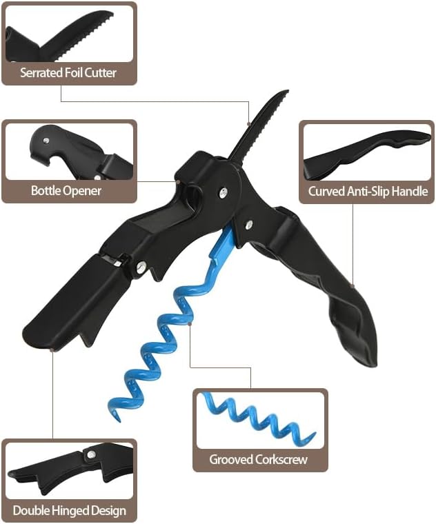 Wine Opener Waiter Corkscrew, Professional Wine Key for Servers, Bartender with Foil Cutter, Manual Wine Bottle Opener Double Hinged (20, Black Red)