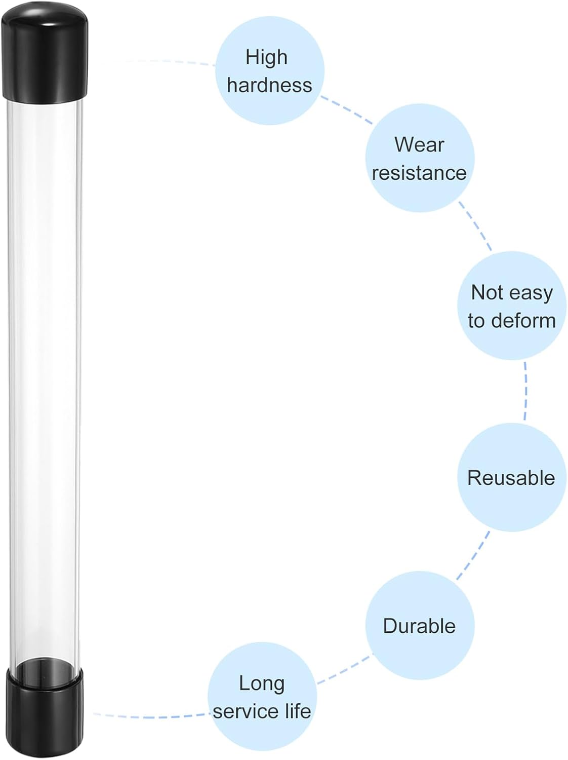 PATIKIL Clear Rigid Tube Round Plastic Tubing with Black Rubber Caps Polycarbonate Water Pipe, 305mm/ 12 Inch Length, 25mmx28mm/0.98"x1.1", 2 Set