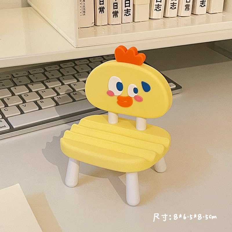Super Cute Funny Face Animal Chair Cell Phone Stand, Adjustable Mobile Phone Support‌ Holder‌ Cellphone Mount‌ for Desk, Compatible with Phone 17 16 15 14 13, Smartphone Pad Tablet-Yellow Chicken