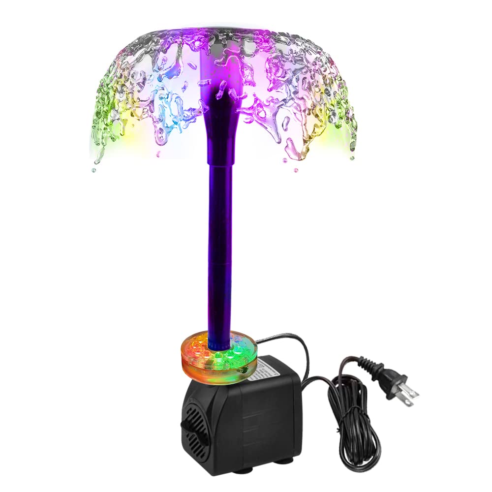 DOMICA 15W 220 GPH Submersible Fountain Pump with LED Light (800L/H), Ultra Quiet Adjustable Water Pump for Water Feature, Hydroponics, Garden, Pond, Aquariums, Fish Tanks, Indoor Outdoor Fountain