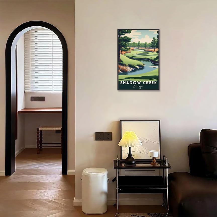 Retro Golf Course Poster Shadow Creek Court Travel Canvas Wall Art Golf Sports Lover Pictures Prints Painting For Living Room Bedroom Office Wall Decor 24x36in Wframed