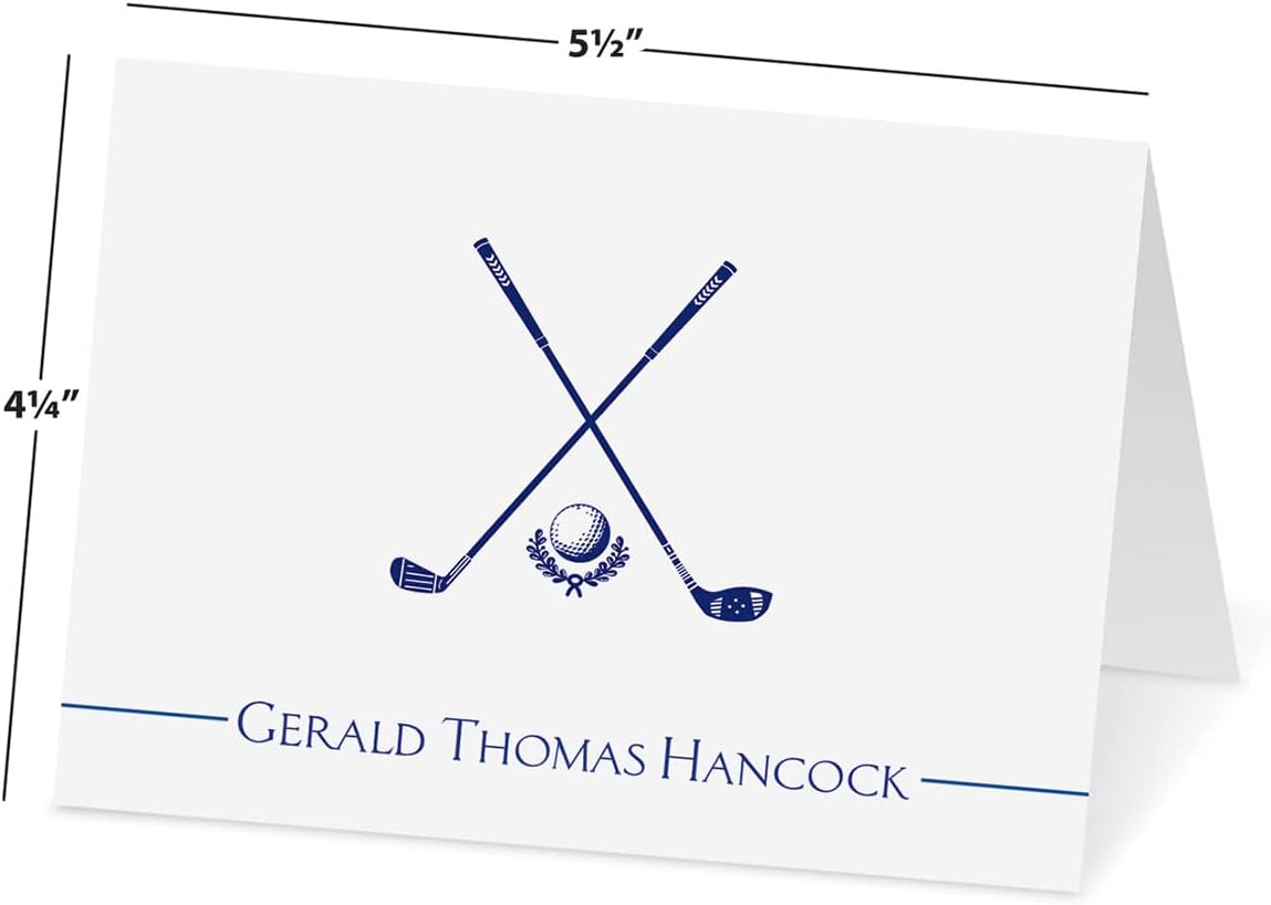 Golf Personalized Note Cards - 24 Cards with White Envelopes, 4¼ x 5½ Inch Size, Blank Stationery, Add Names or Text, For Thank You Notes, Invitations, & Announcements