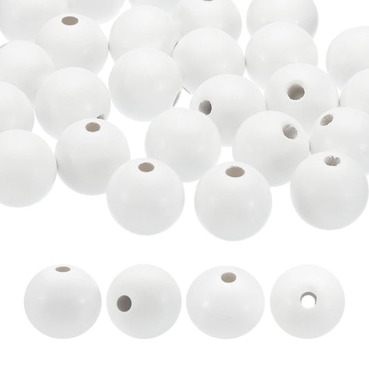 PATIKIL 30mm White Wooden Round Beads, 25 Pack Loose Beads for DIY Craft Jewelry Making Home Decoration
