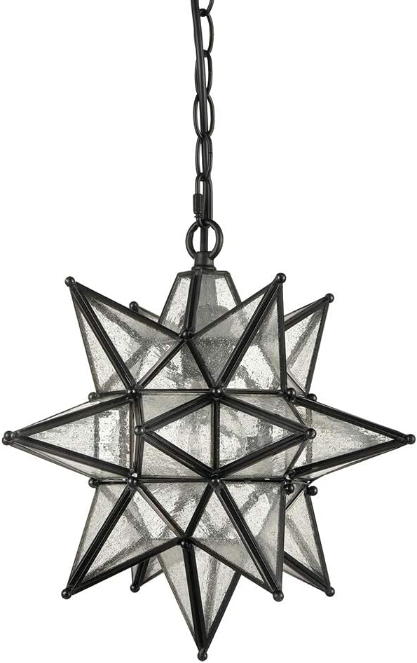 DIRYZON EUL 13 Inch Industrial Moravian Star Pendant Light with Seeded Glass Shade Hanging Chain